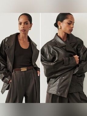 DISSH | Oversized Margot Leather Jacket - Chocolate Brown - US 8/AU 12